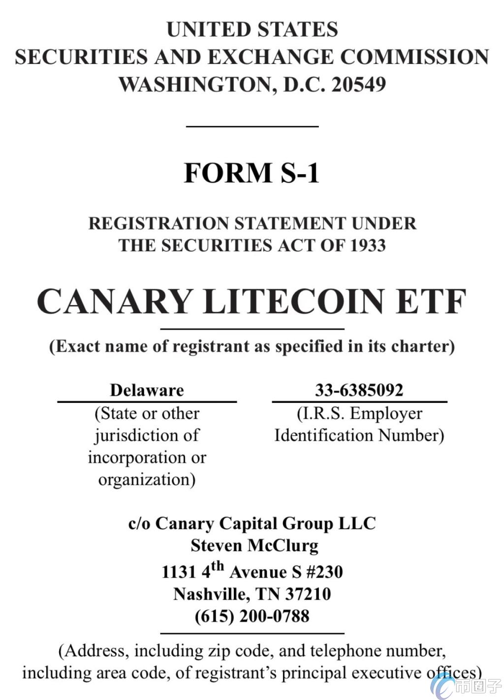 Canary Capital向SEC递交的莱特币ETF申请文件